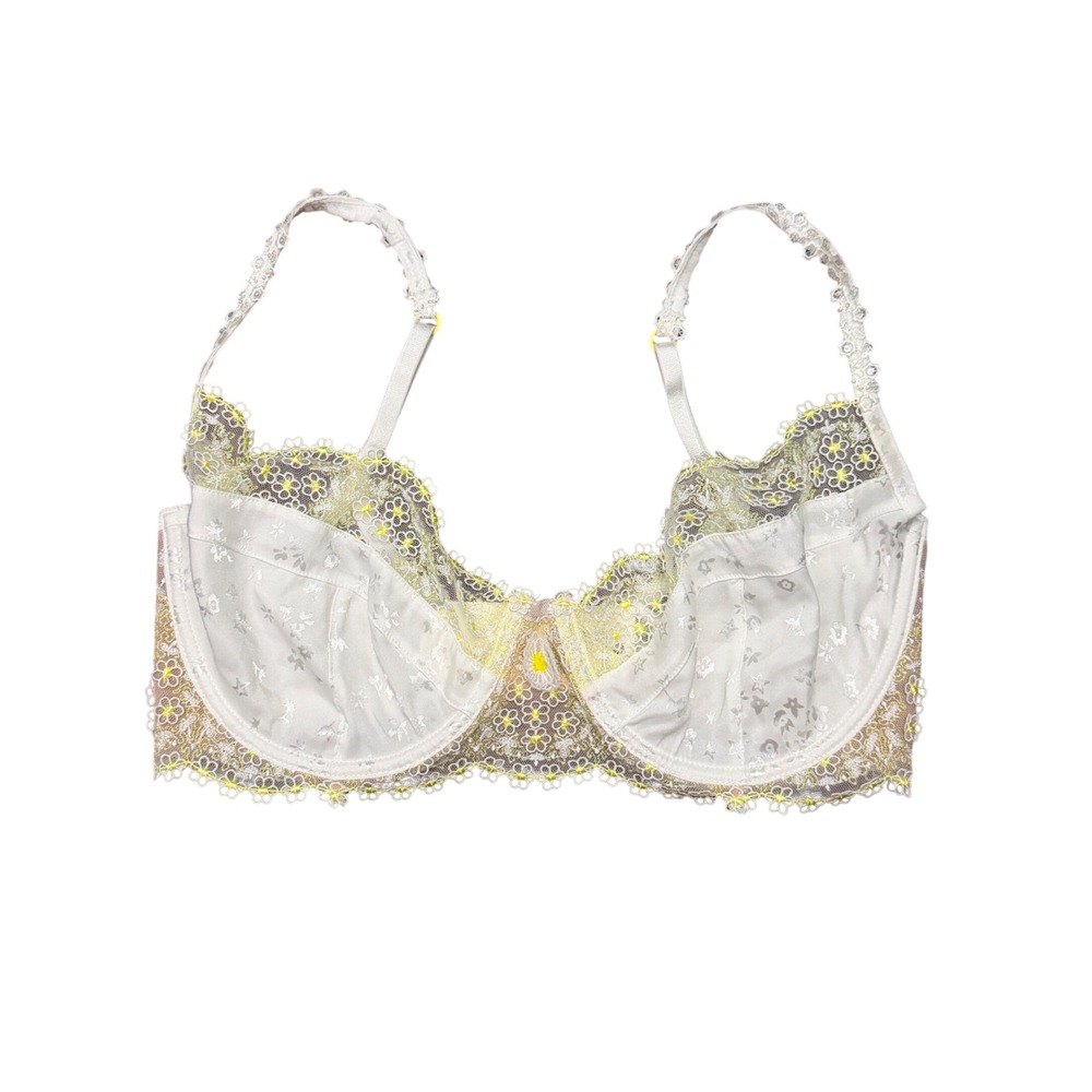 For Love & Lemons 3D Daisy Bra White Yellow 34DD 11221574 Lace Romantic Floral